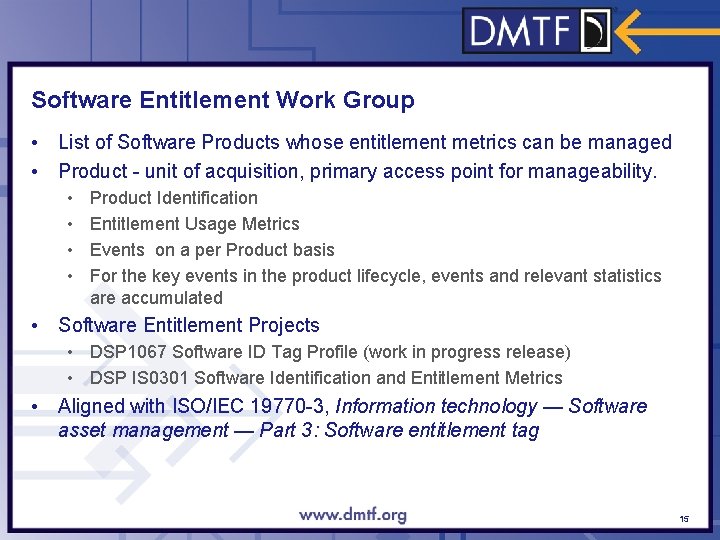 Software Entitlement Work Group • List of Software Products whose entitlement metrics can be