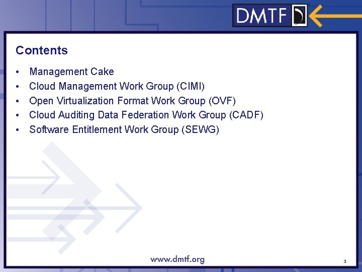Contents • • • Management Cake Cloud Management Work Group (CIMI) Open Virtualization Format