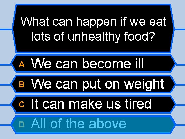 What can happen if we eat lots of unhealthy food? A B C D