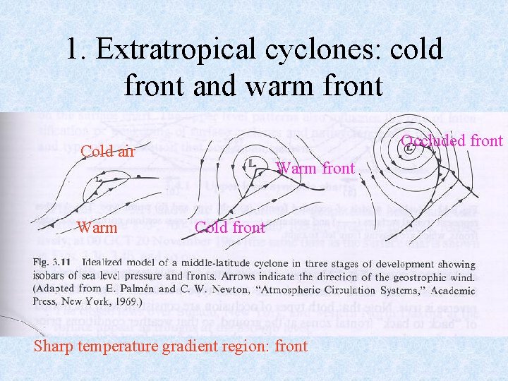 1. Extratropical cyclones: cold front and warm front Occluded front Cold air Warm front