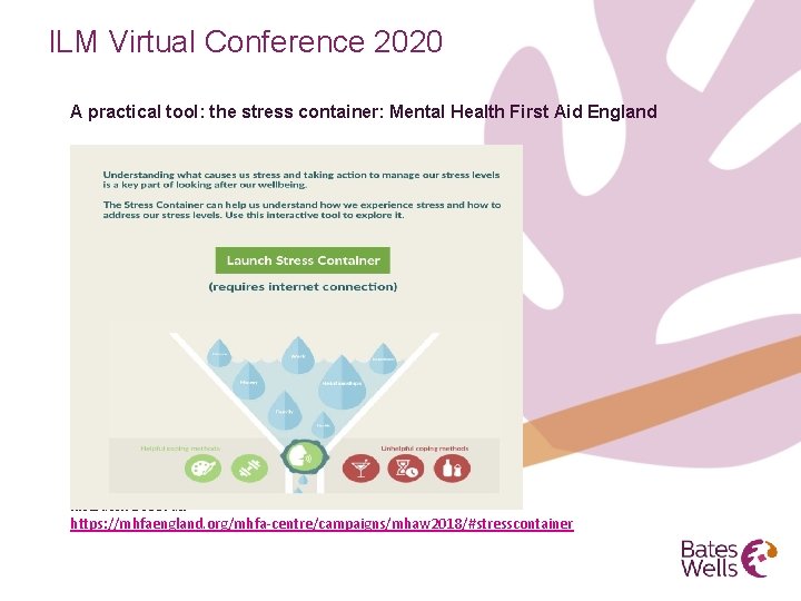 ILM Virtual Conference 2020 A practical tool: the stress container: Mental Health First Aid