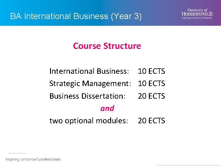 BA International Business (Year 3) Course Structure International Business: Strategic Management: Business Dissertation: and