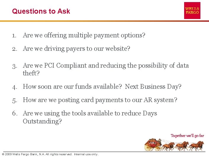 Questions to Ask 1. Are we offering multiple payment options? 2. Are we driving Questions to Ask 1. Are we offering multiple payment options? 2. Are we driving