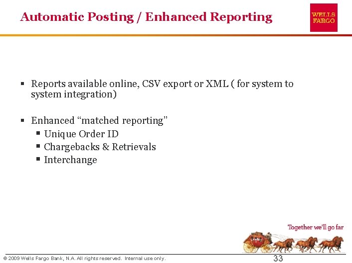 Automatic Posting / Enhanced Reporting § Reports available online, CSV export or XML (