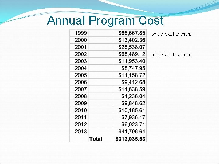 Annual Program Cost whole lake treatment 
