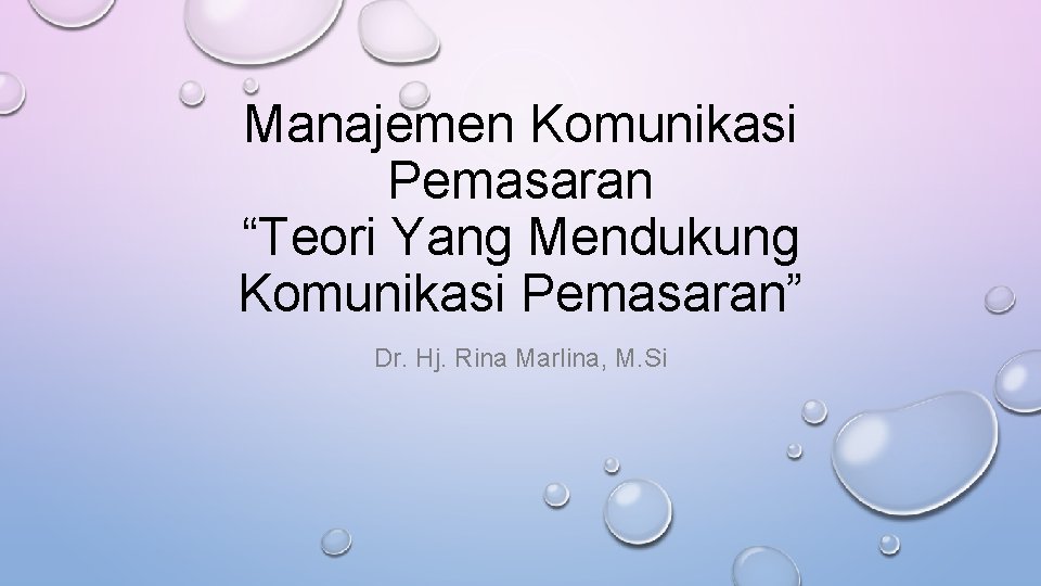 Manajemen Komunikasi Pemasaran “Teori Yang Mendukung Komunikasi Pemasaran” Dr. Hj. Rina Marlina, M. Si