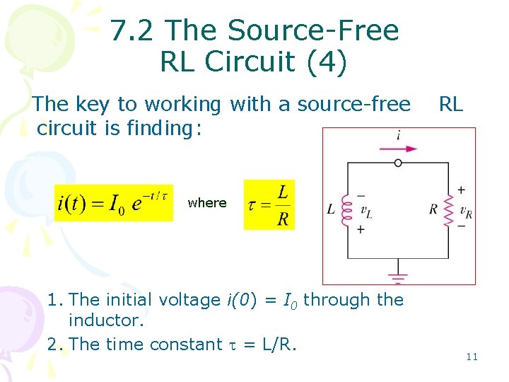 7. 2 The Source-Free RL Circuit (4) The key to working with a source-free