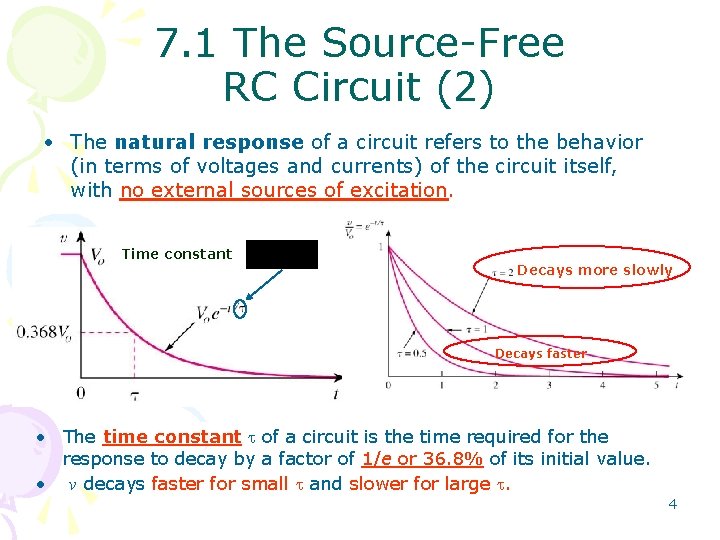 7. 1 The Source-Free RC Circuit (2) • The natural response of a circuit