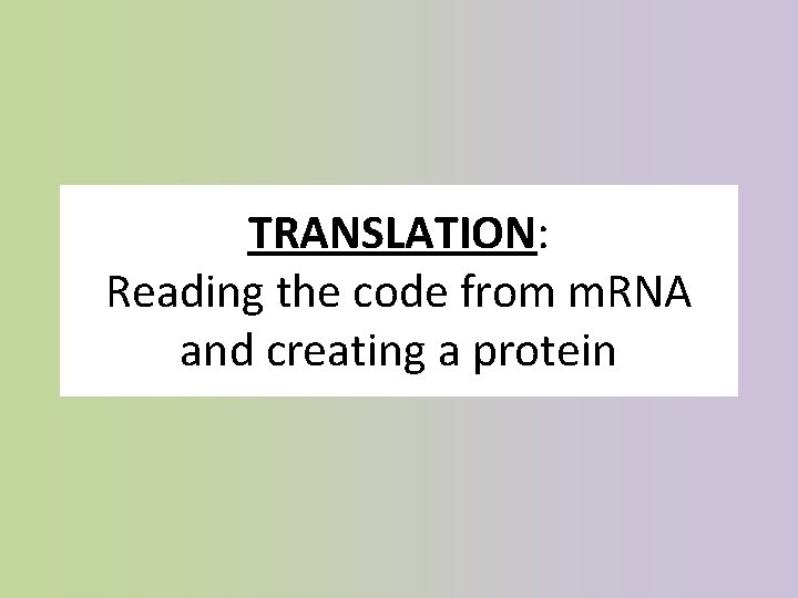 TRANSLATION: Reading the code from m. RNA and creating a protein 