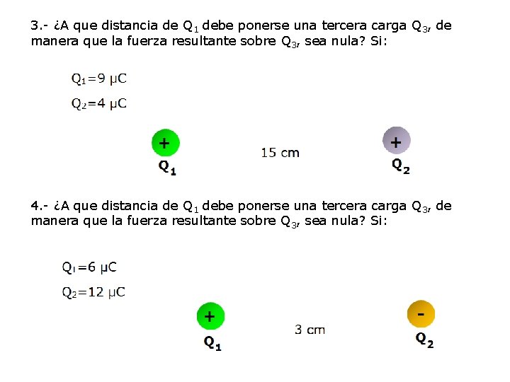 3. - ¿A que distancia de Q 1 debe ponerse una tercera carga Q