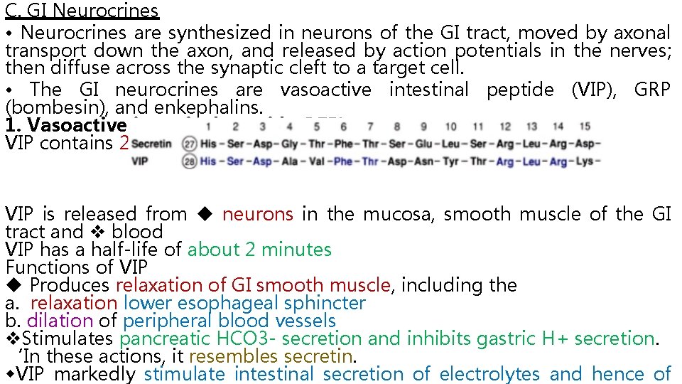 C. GI Neurocrines • Neurocrines are synthesized in neurons of the GI tract, moved