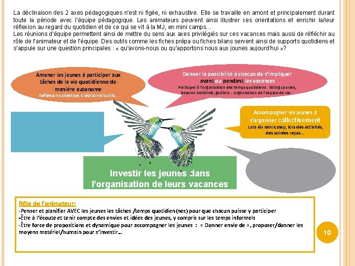 La déclinaison des 2 axes pédagogiques n’est ni figée, ni exhaustive. Elle se travaille La déclinaison des 2 axes pédagogiques n’est ni figée, ni exhaustive. Elle se travaille