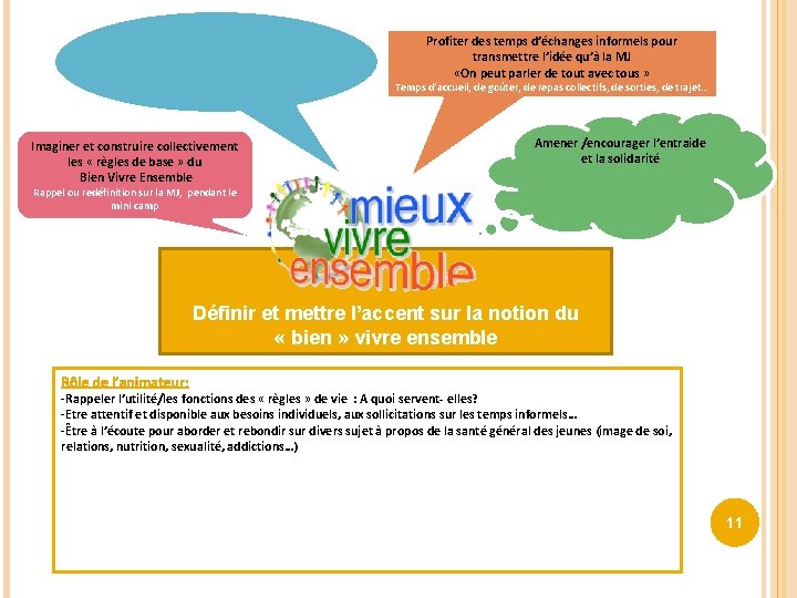 Profiter des temps d’échanges informels pour transmettre l’idée qu’à la MJ «On peut parler Profiter des temps d’échanges informels pour transmettre l’idée qu’à la MJ «On peut parler