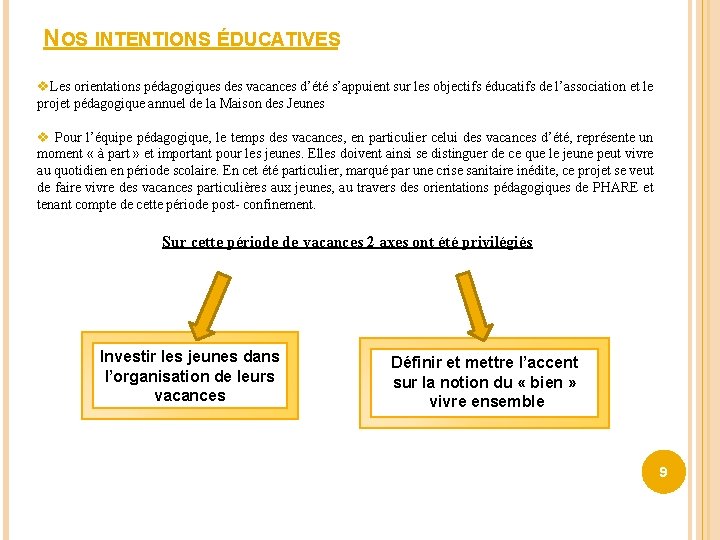 NOS INTENTIONS ÉDUCATIVES v. Les orientations pédagogiques des vacances d’été s’appuient sur les objectifs NOS INTENTIONS ÉDUCATIVES v. Les orientations pédagogiques des vacances d’été s’appuient sur les objectifs