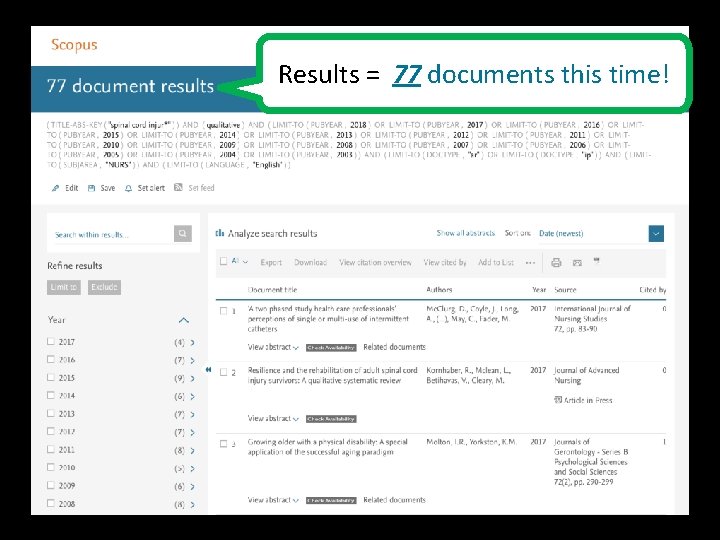 Results = 77 documents this time! 