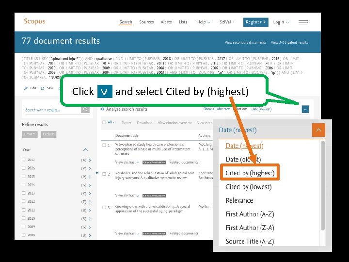 > Click and select Cited by (highest) 