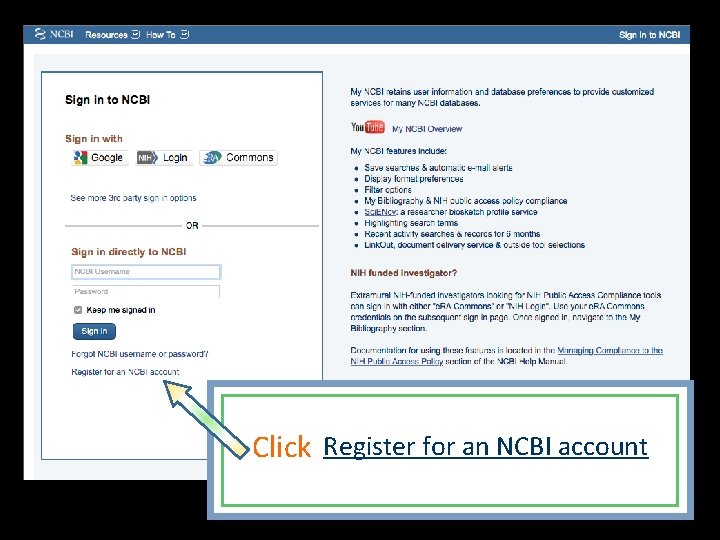 Click Register for an NCBI account 