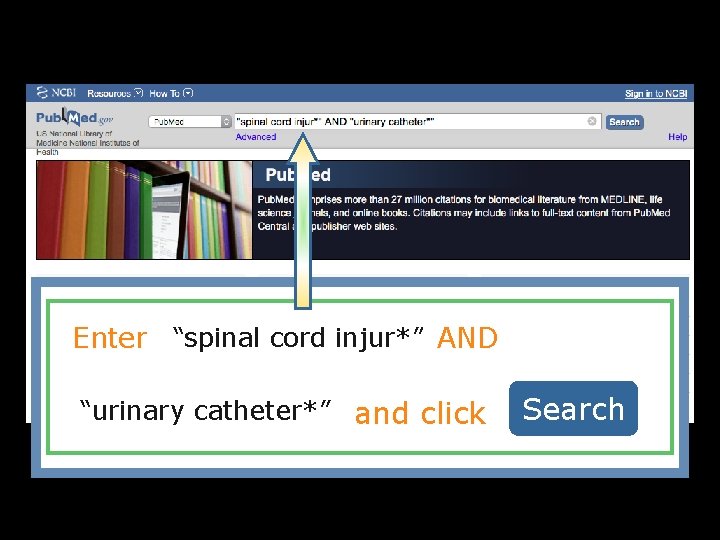 Enter “spinal cord injur*” AND a “urinary catheter*” and click Search 