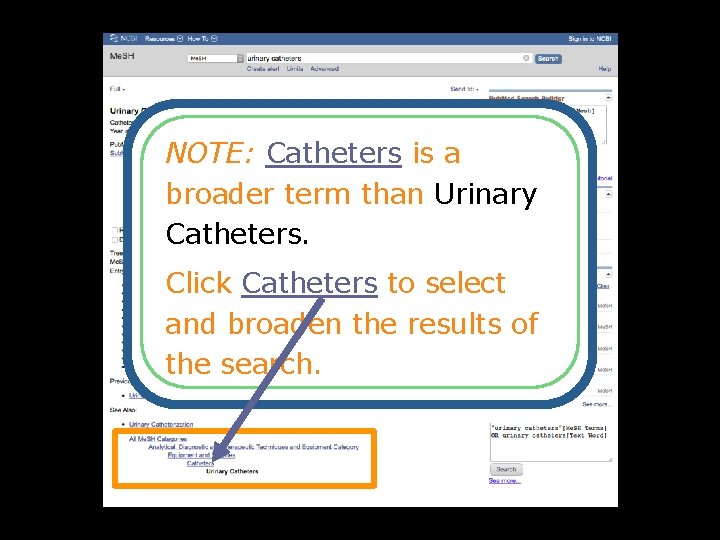 NOTE: Catheters is a broader term than Urinary Catheters. Click Catheters to select and