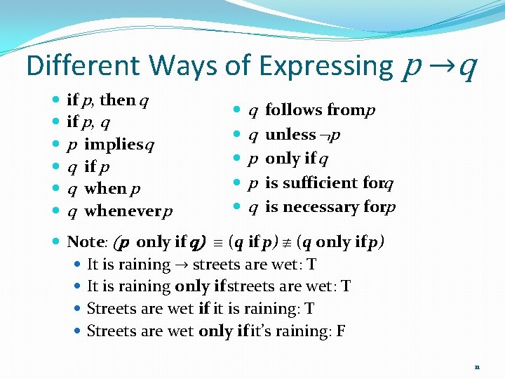 Different Ways of Expressing p →q if p, then q if p, q p