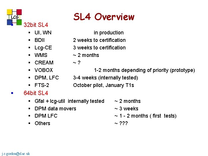 LCG § 32 bit SL 4 § § § § § UI, WN BDII LCG § 32 bit SL 4 § § § § § UI, WN BDII