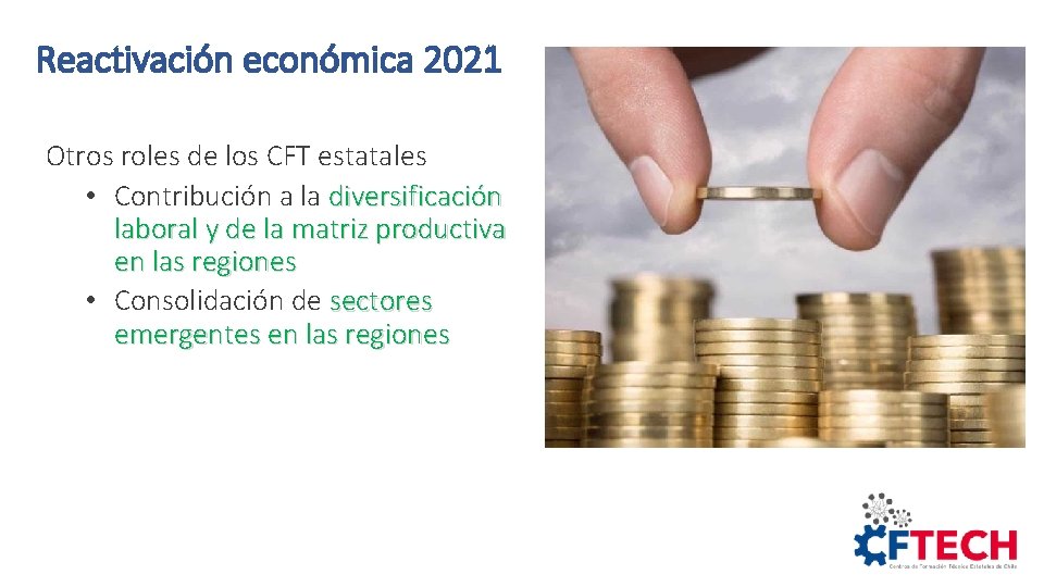 Reactivación económica 2021 Otros roles de los CFT estatales • Contribución a la diversificación