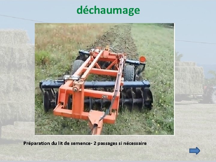 déchaumage Préparation du lit de semence- 2 passages si nécessaire 