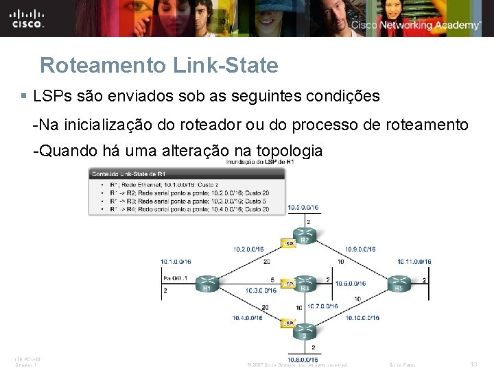 Roteamento Link-State § LSPs são enviados sob as seguintes condições -Na inicialização do roteador