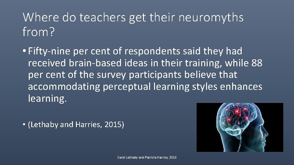 Where do teachers get their neuromyths from? • Fifty-nine per cent of respondents said