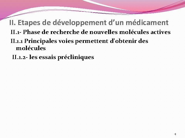 II. Etapes de développement d’un médicament II. 1 - Phase de recherche de nouvelles