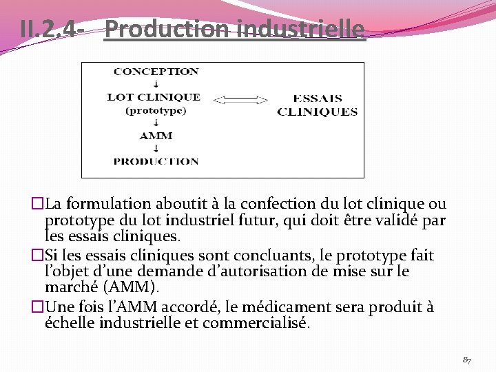 II. 2. 4 - Production industrielle �La formulation aboutit à la confection du lot