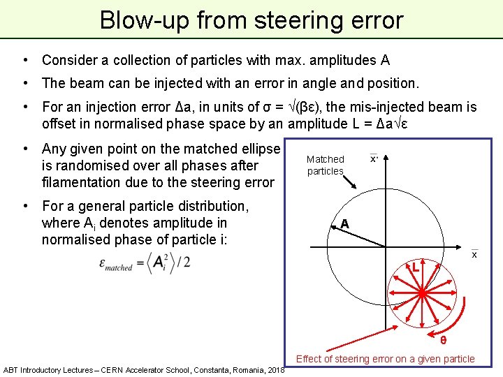 Blow-up from steering error • Consider a collection of particles with max. amplitudes A