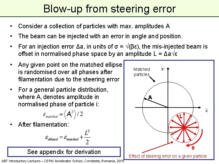 Blow-up from steering error • Consider a collection of particles with max. amplitudes A