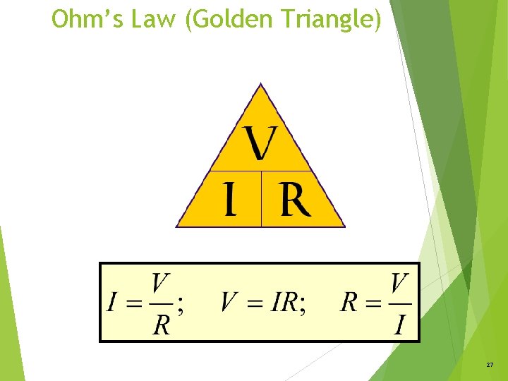 Ohm’s Law (Golden Triangle) 27 