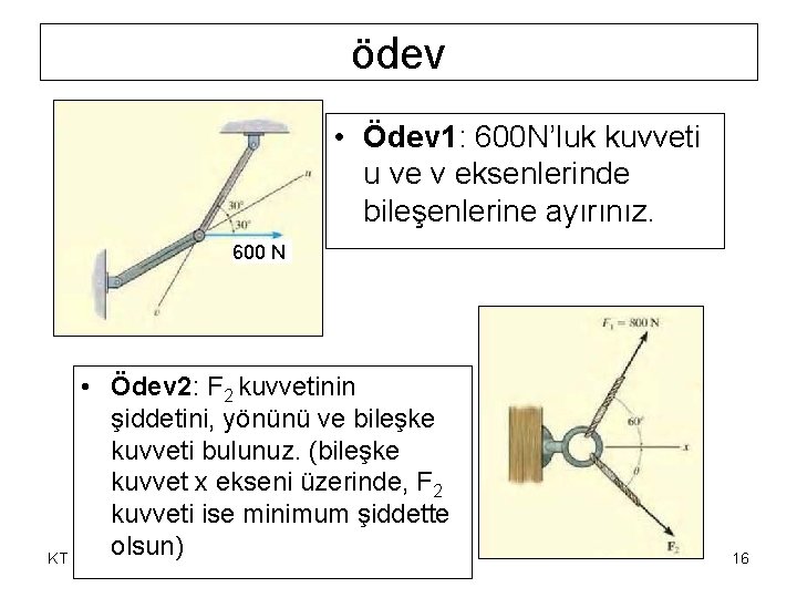 ödev • Ödev 1: 600 N’luk kuvveti u ve v eksenlerinde bileşenlerine ayırınız. 600 ödev • Ödev 1: 600 N’luk kuvveti u ve v eksenlerinde bileşenlerine ayırınız. 600