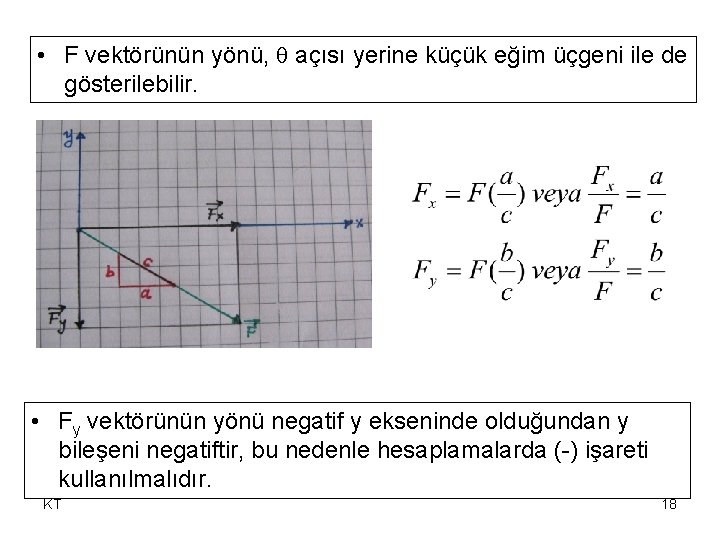 • F vektörünün yönü, açısı yerine küçük eğim üçgeni ile de gösterilebilir. • • F vektörünün yönü, açısı yerine küçük eğim üçgeni ile de gösterilebilir. •