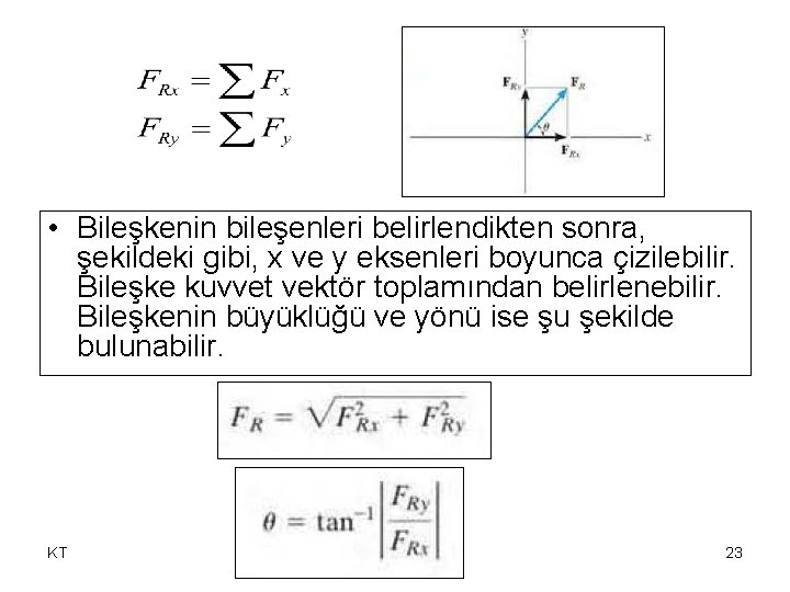• Bileşkenin bileşenleri belirlendikten sonra, şekildeki gibi, x ve y eksenleri boyunca çizilebilir. • Bileşkenin bileşenleri belirlendikten sonra, şekildeki gibi, x ve y eksenleri boyunca çizilebilir.