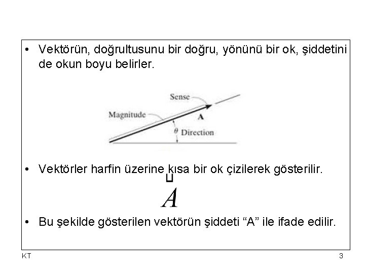 • Vektörün, doğrultusunu bir doğru, yönünü bir ok, şiddetini de okun boyu belirler. • Vektörün, doğrultusunu bir doğru, yönünü bir ok, şiddetini de okun boyu belirler.
