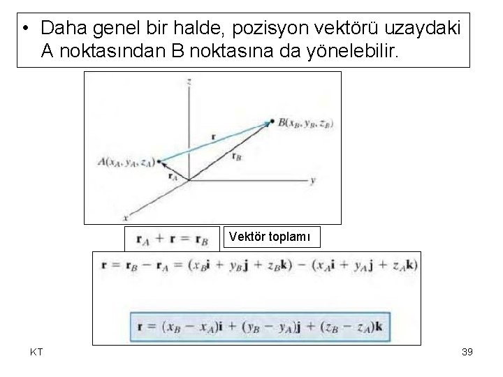 • Daha genel bir halde, pozisyon vektörü uzaydaki A noktasından B noktasına da • Daha genel bir halde, pozisyon vektörü uzaydaki A noktasından B noktasına da