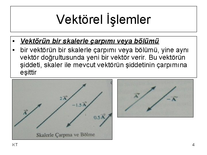 Vektörel İşlemler • Vektörün bir skalerle çarpımı veya bölümü • bir vektörün bir skalerle Vektörel İşlemler • Vektörün bir skalerle çarpımı veya bölümü • bir vektörün bir skalerle