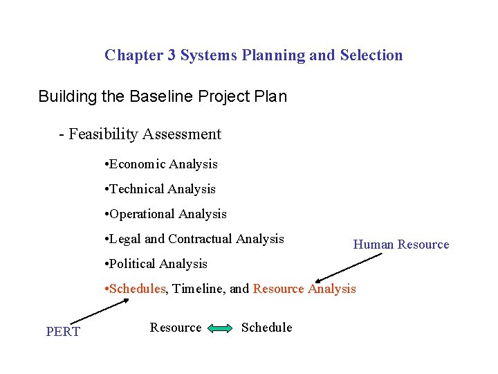 Chapter 3 Systems Planning and Selection Building the Baseline Project Plan - Feasibility Assessment
