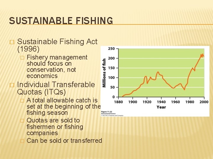 SUSTAINABLE FISHING � Sustainable Fishing Act (1996) � � Fishery management should focus on