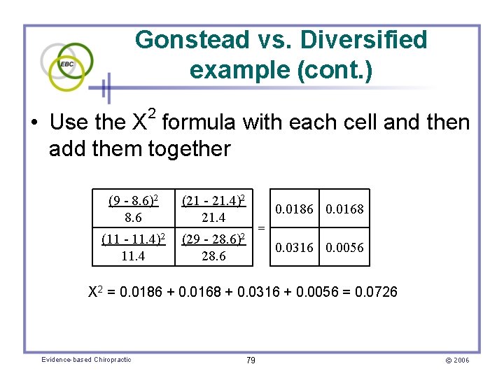 Gonstead vs. Diversified example (cont. ) 2 • Use the Χ formula with each