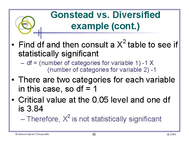 Gonstead vs. Diversified example (cont. ) 2 • Find df and then consult a
