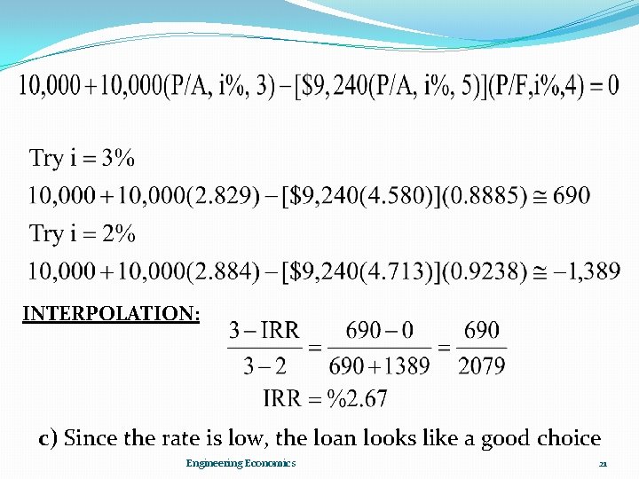 INTERPOLATION: c) Since the rate is low, the loan looks like a good choice