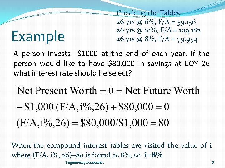 Checking the Tables 26 yrs @ 6%, F/A = 59. 156 26 yrs @