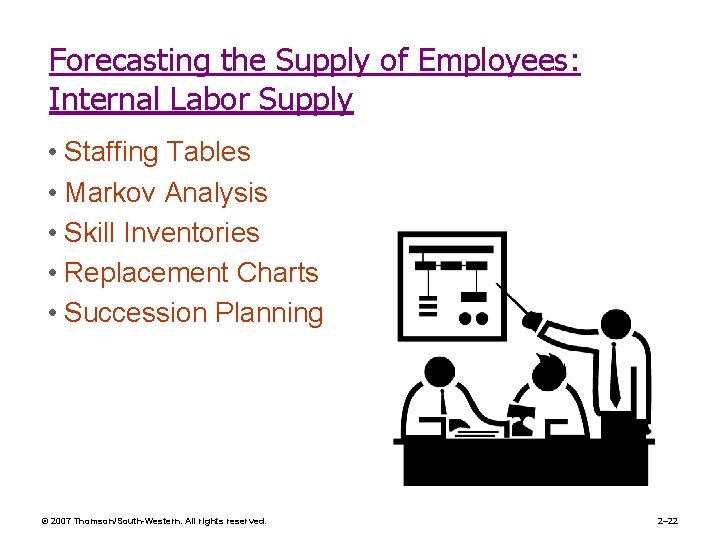 Forecasting the Supply of Employees: Internal Labor Supply • Staffing Tables • Markov Analysis