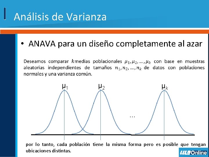 Análisis de Varianza • ANAVA para un diseño completamente al azar µ 1 µ