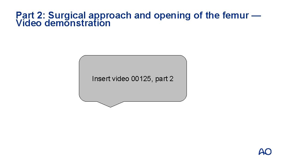 Part 2: Surgical approach and opening of the femur — Video demonstration Insert video