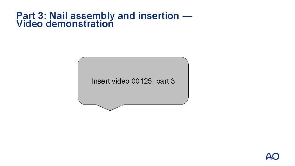 Part 3: Nail assembly and insertion — Video demonstration Insert video 00125, part 3